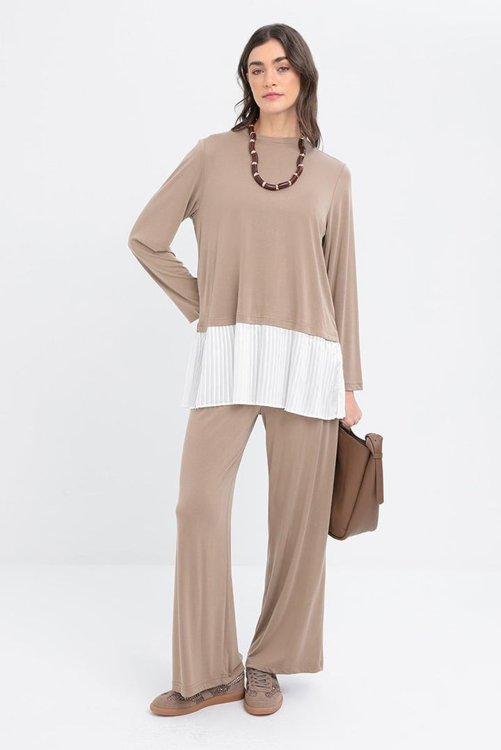 TLD Women Allday Beige Suit with Garnished Lycra Pants - Pleasant Grove