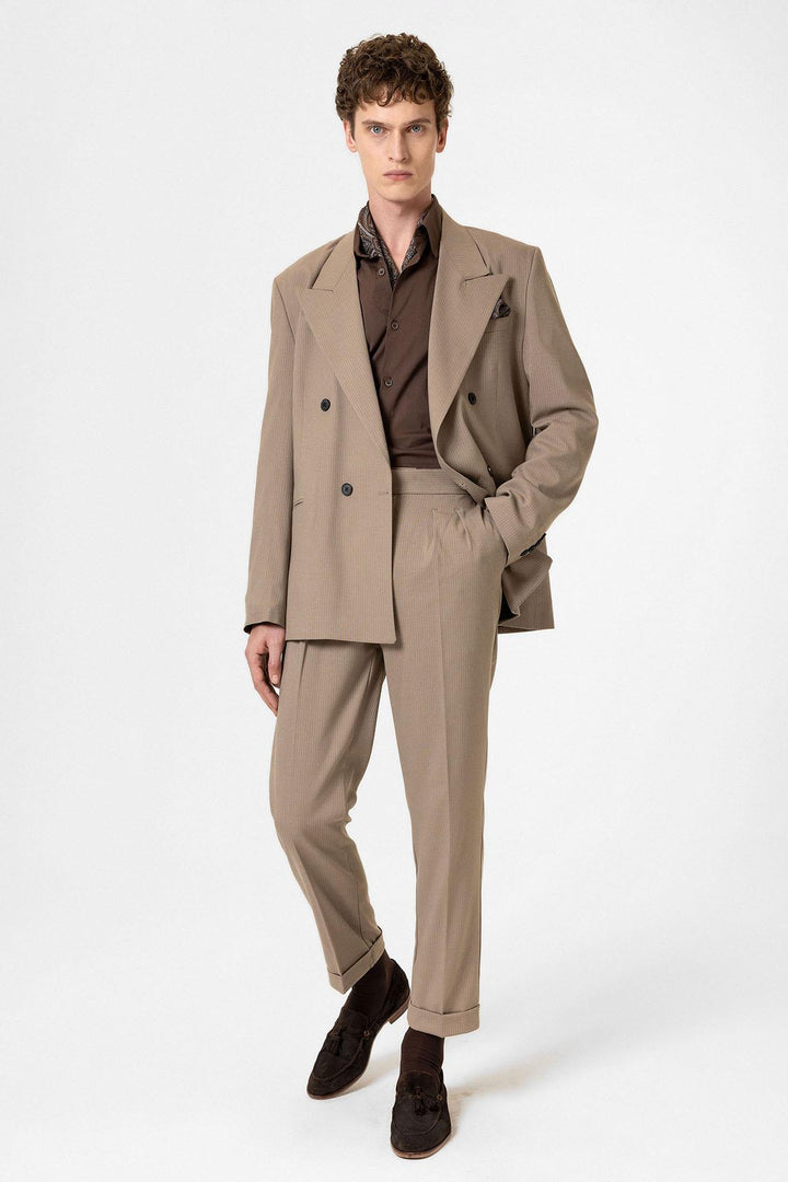 ANT Antioch Mink Comfortable Double-Breasted Striped Men's Blazer Jacket - Mixquiahuala de Juarez