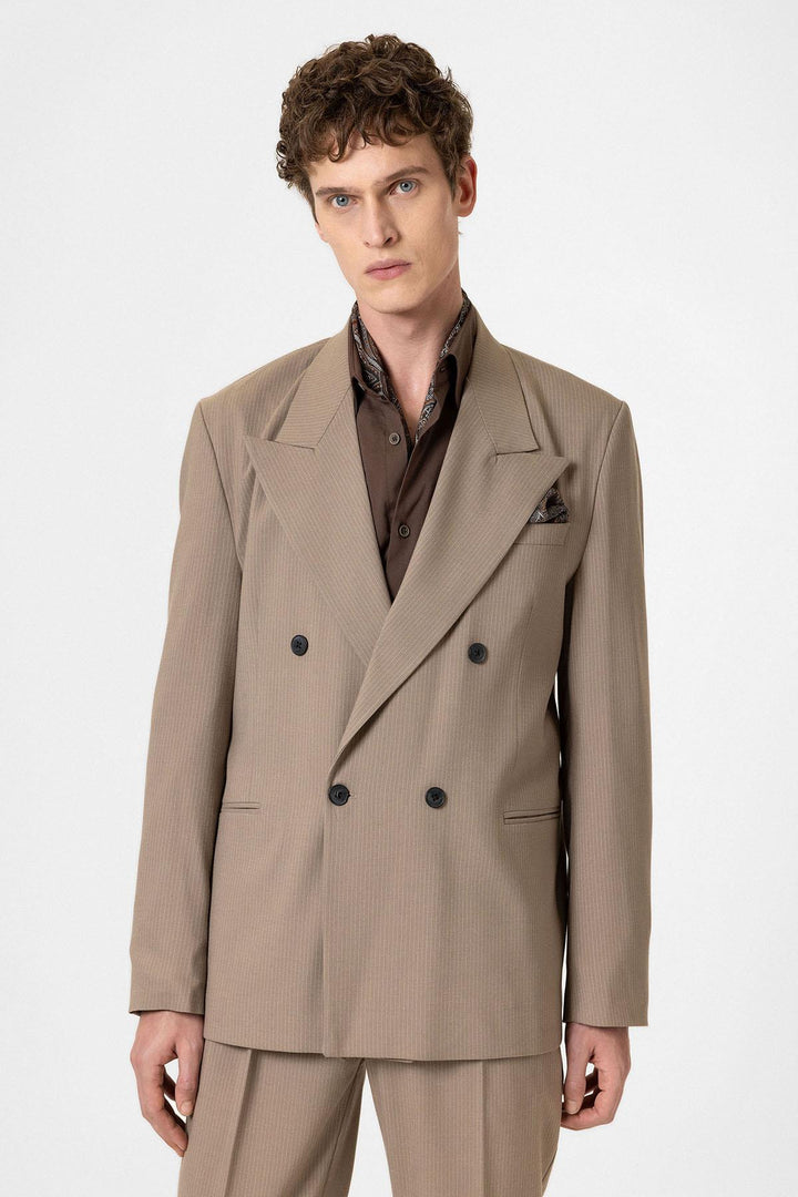 ANT Antioch Mink Comfortable Double-Breasted Striped Men's Blazer Jacket - Mixquiahuala de Juarez
