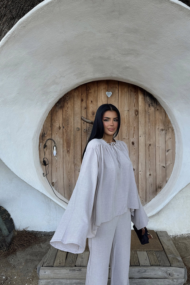 طقم كتان نسائي من EYY Mink Rozi - إيجان