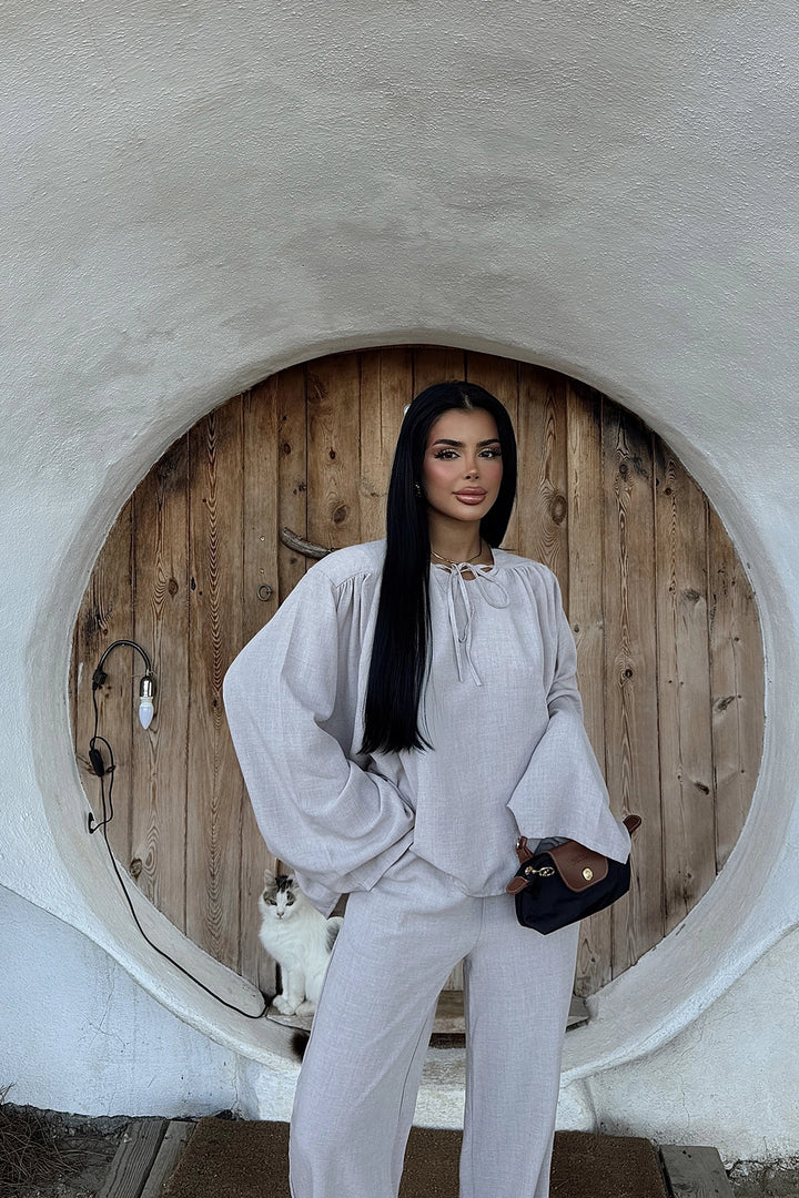 طقم كتان نسائي من EYY Mink Rozi - إيجان