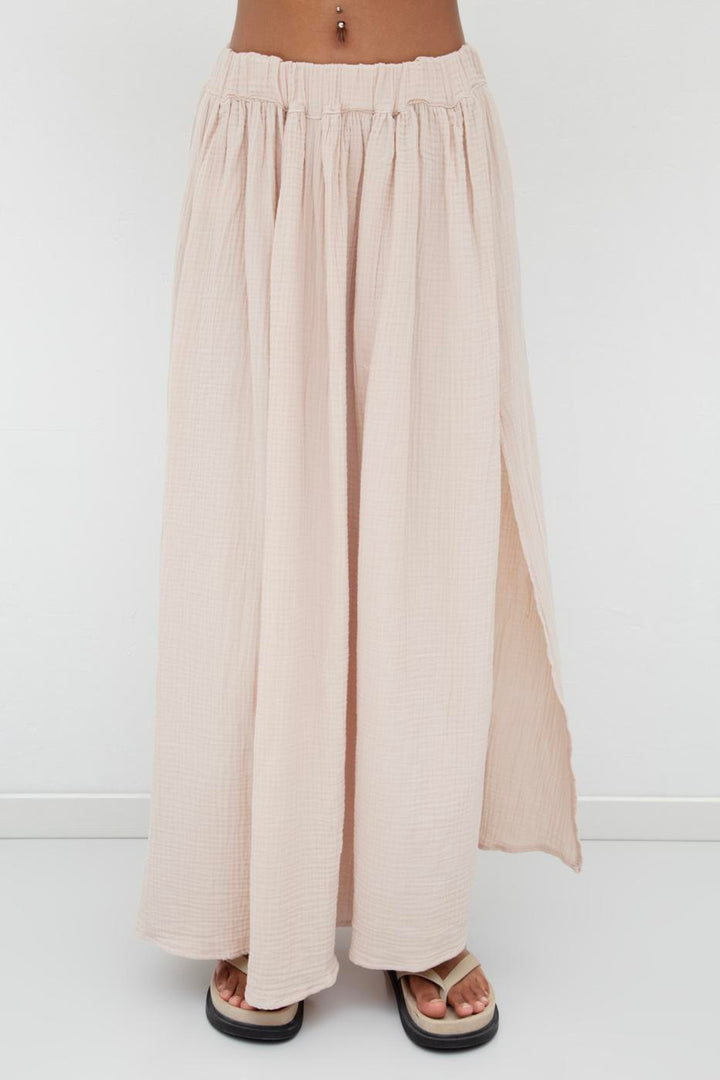 BSL Women 100% Cotton Flounce Slit Detailed Midi Skirt - Littleton