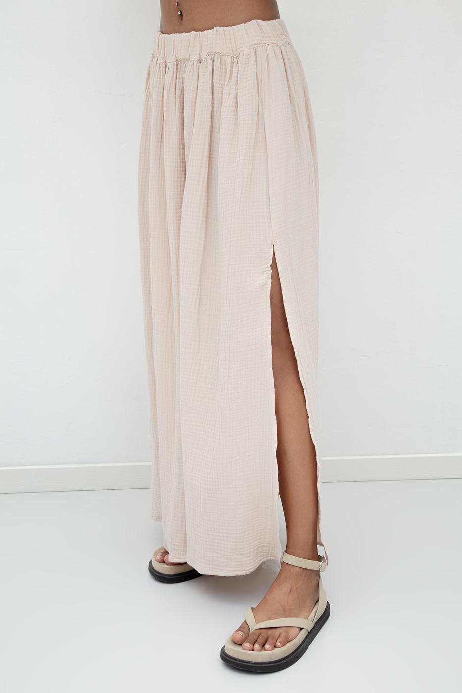 BSL Women 100% Cotton Flounce Slit Detailed Midi Skirt - Littleton