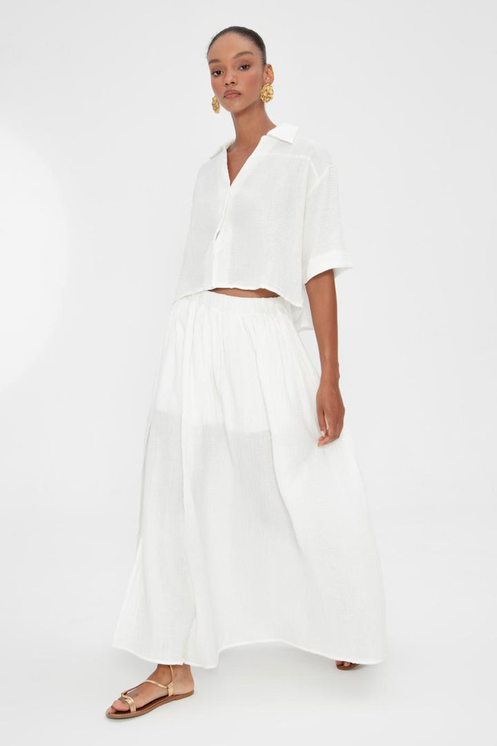 BSL Women 100% Cotton Flounce Slit Detailed Midi Skirt - Rapid City