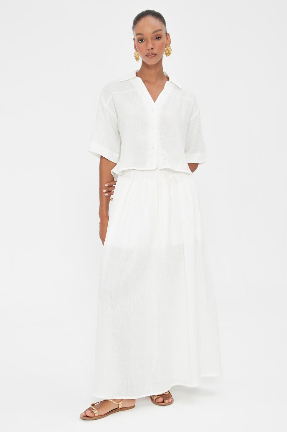 BSL Women 100% Cotton Flounce Slit Detailed Midi Skirt - Rapid City