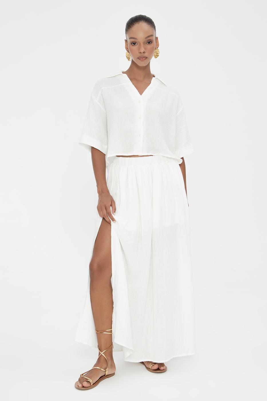 BSL Women 100% Cotton Flounce Slit Detailed Midi Skirt - Rapid City
