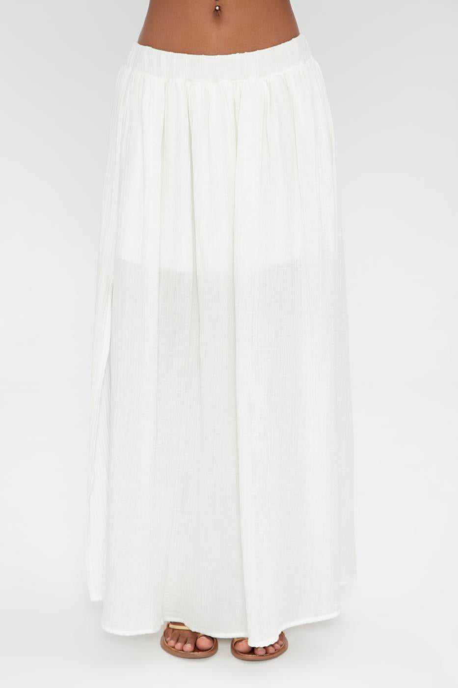 BSL Women 100% Cotton Flounce Slit Detailed Midi Skirt - Rapid City