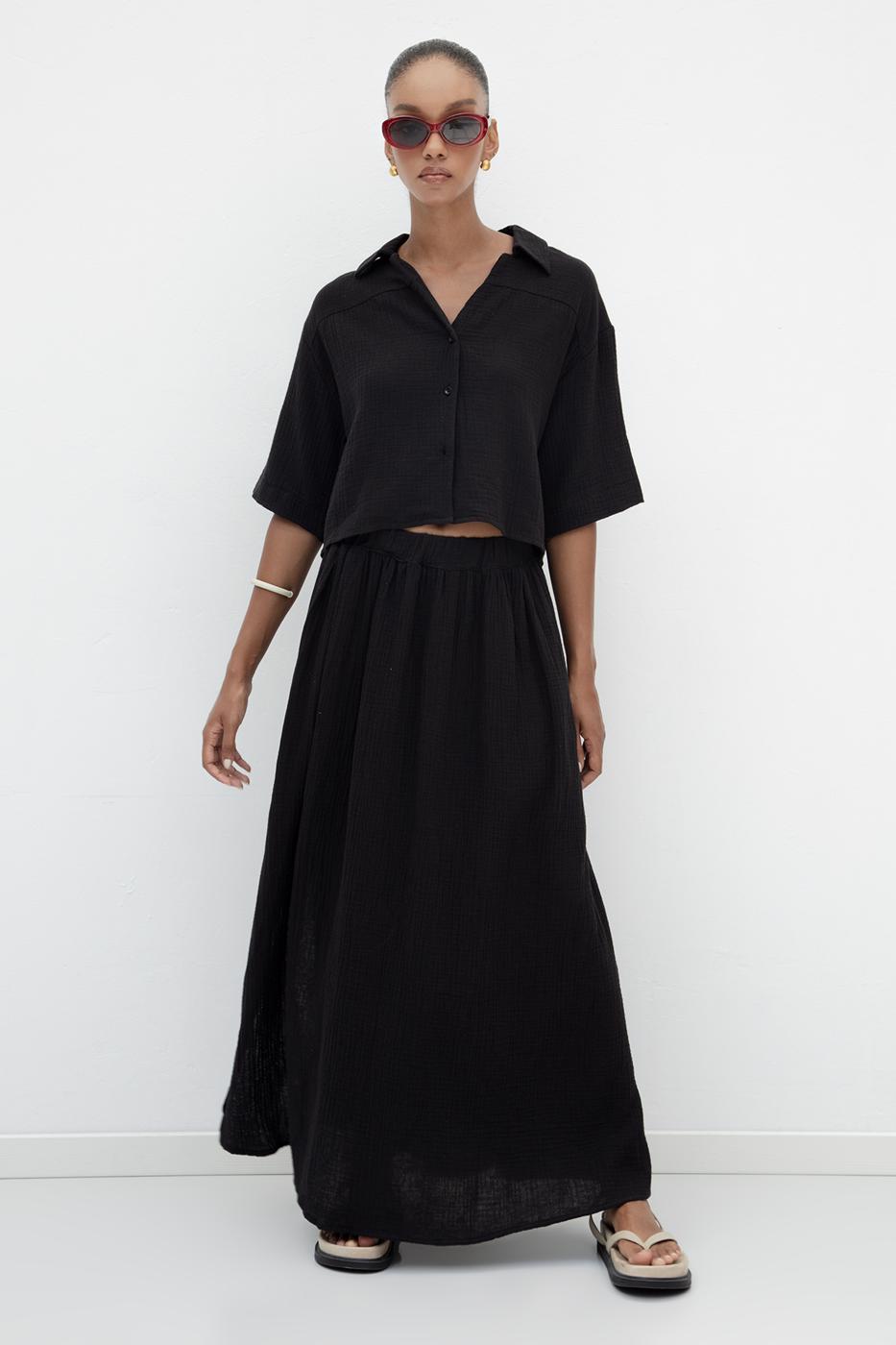 BSL Women 100% Cotton Flounce Slit Detailed Midi Skirt - Tamiami