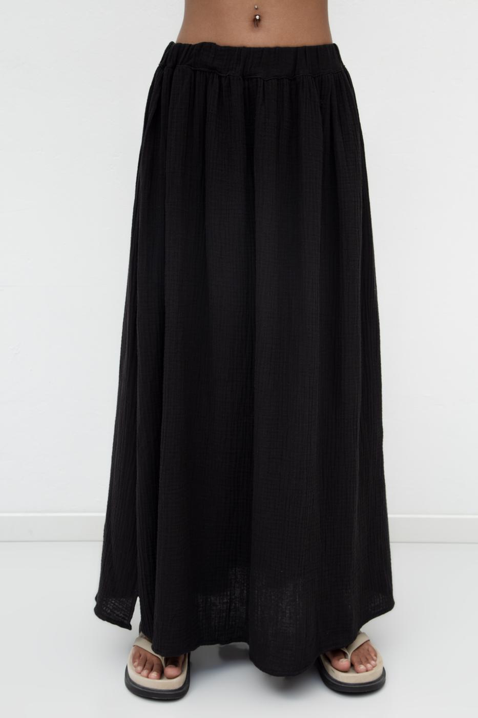 BSL Women 100% Cotton Flounce Slit Detailed Midi Skirt - Tamiami