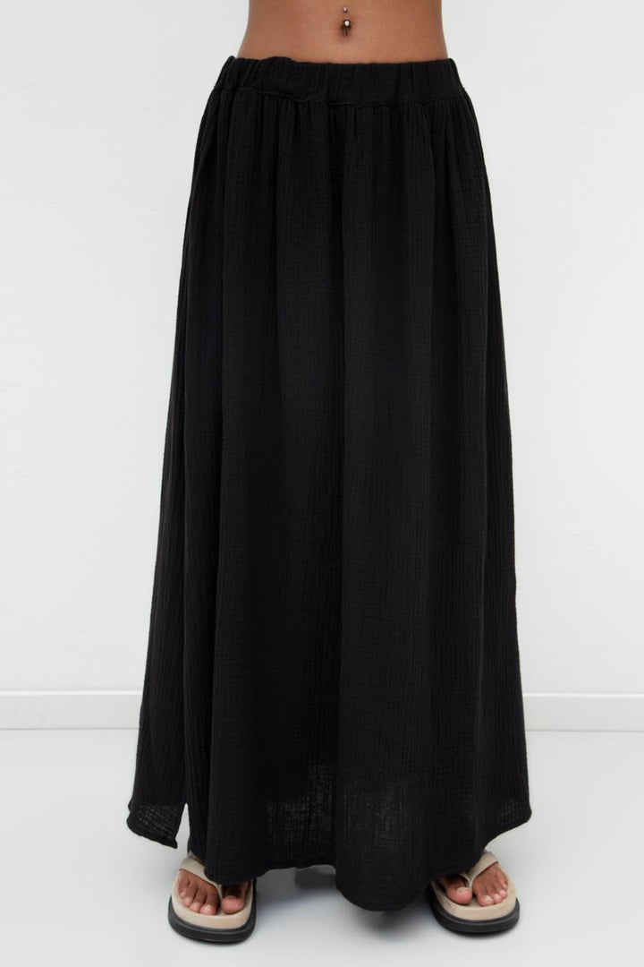 BSL Women 100% Cotton Flounce Slit Detailed Midi Skirt - Tamiami