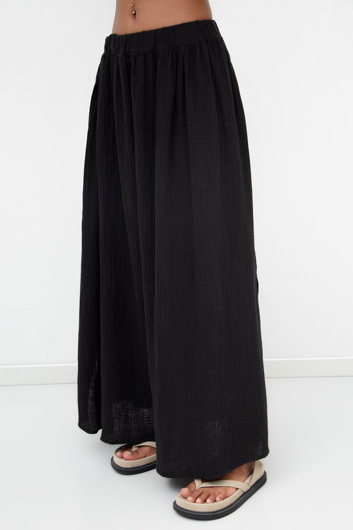BSL Women 100% Cotton Flounce Slit Detailed Midi Skirt - Tamiami