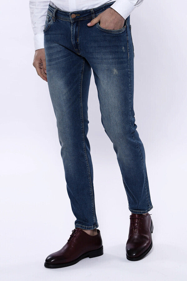 WSS Washed Dark Blue Men Jean Pants  - Singen