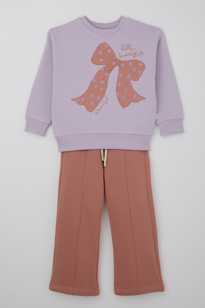 BRE West Girl Child Tracksuit Set Glitter Bow Printed 4-7 Years, Lilac - DeKalb