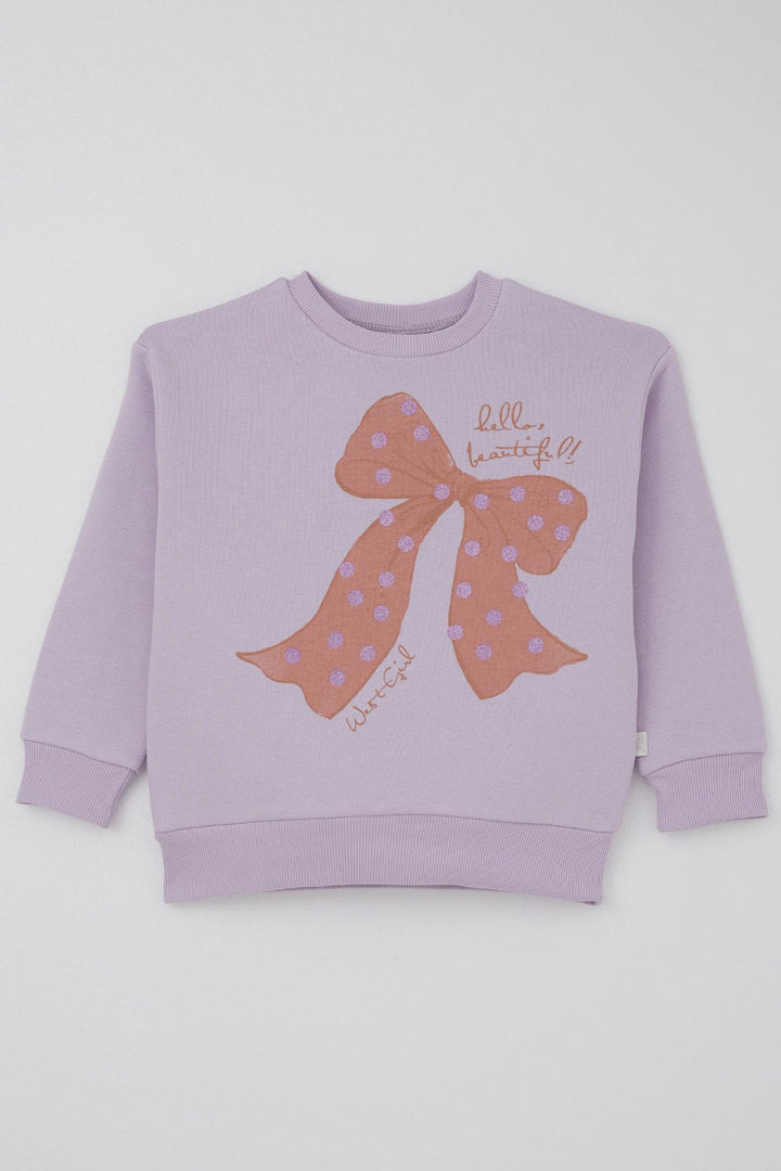 BRE West Girl Child Tracksuit Set Glitter Bow Printed 4-7 Years, Lilac - DeKalb