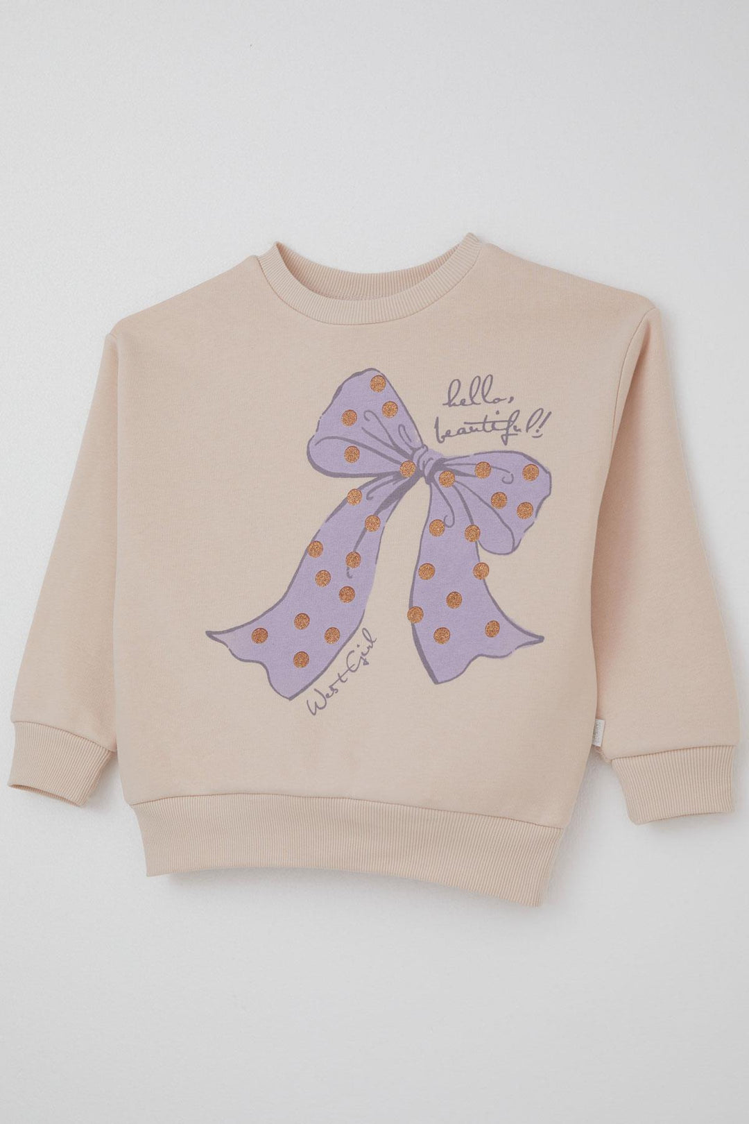 BRE West Girl Child Tracksuit Set Glitter Bow Printed 4-7 Years, Powder - Hoboken