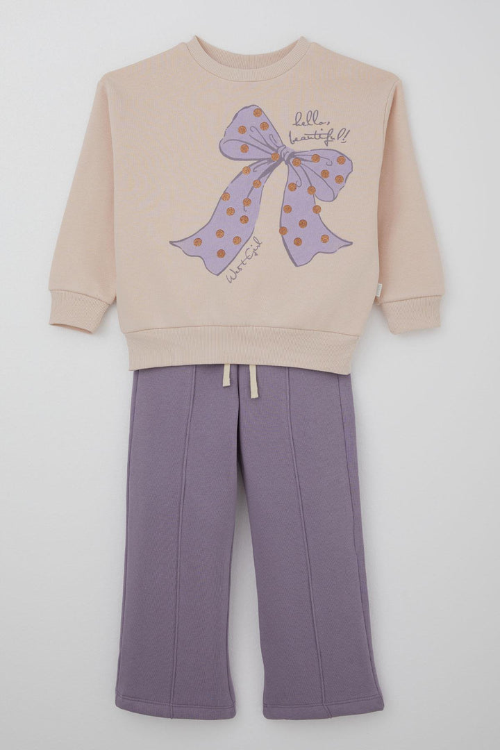 BRE West Girl Child Tracksuit Set Glitter Bow Printed 4-7 Years, Powder - Hoboken