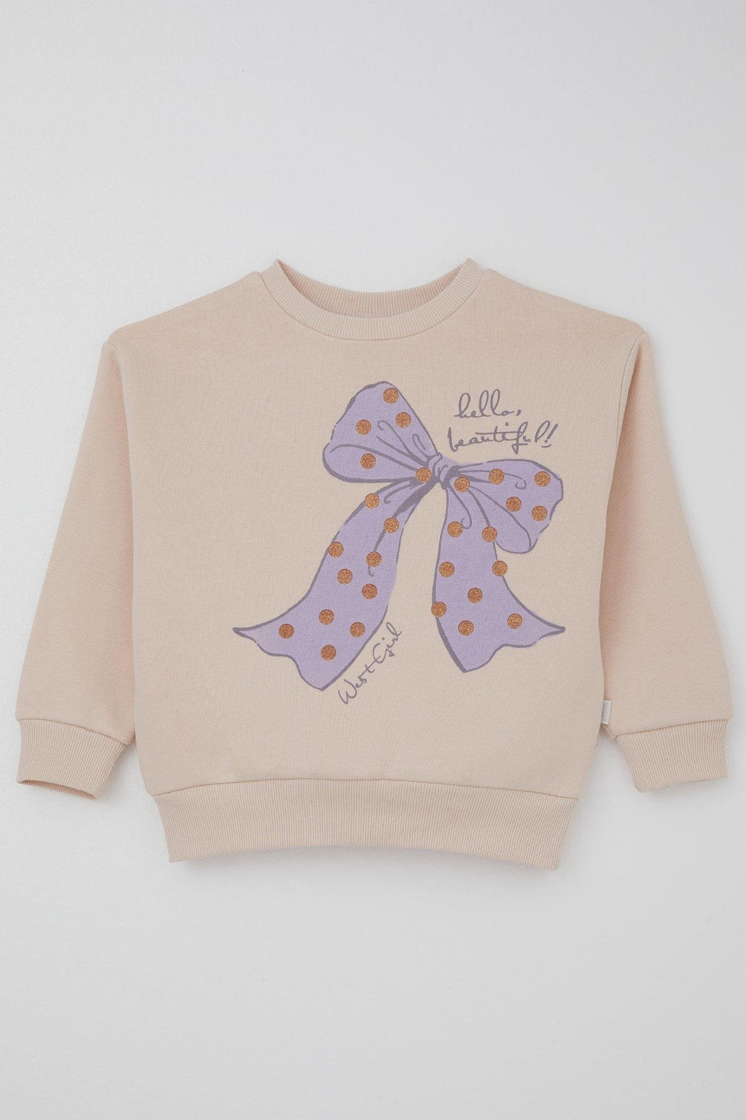 BRE West Girl Child Tracksuit Set Glitter Bow Printed 4-7 Years, Powder - Hoboken