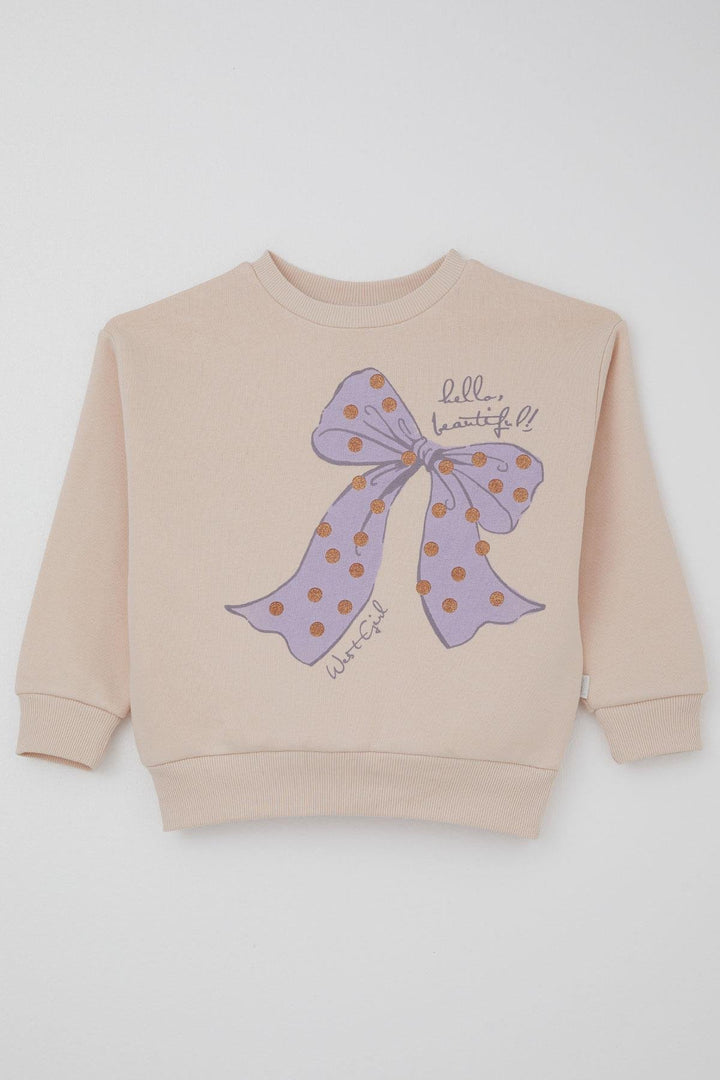 BRE West Girl Child Tracksuit Set Glitter Bow Printed 4-7 Years, Powder - Hoboken