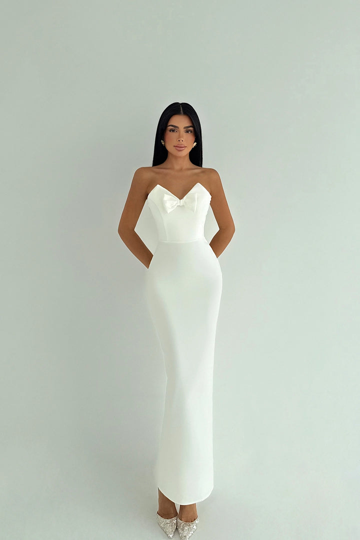 EYY Women White Bow Detail Strapless Dress - Empalme