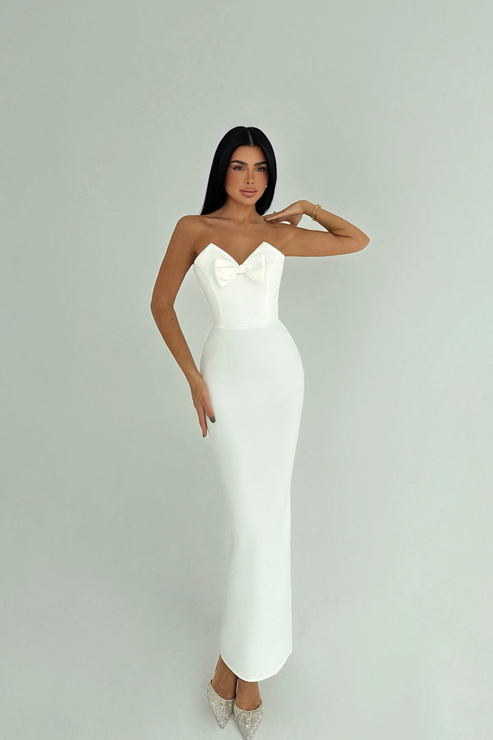 EYY Women White Bow Detail Strapless Dress - Empalme