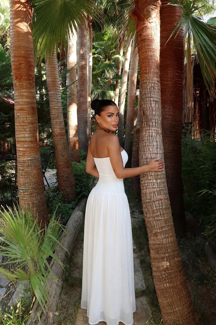 EYY Women White Damson Long Dress - Chornomorsk