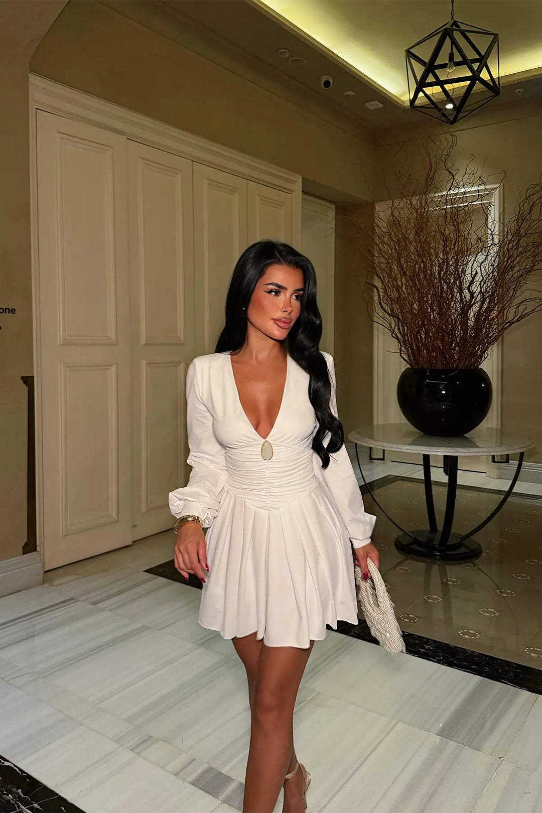 EYY Women White Dress with Ruched Front - Loughborough