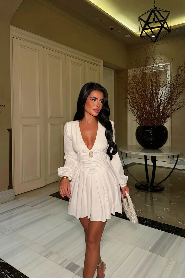EYY Women White Dress with Ruched Front - Loughborough
