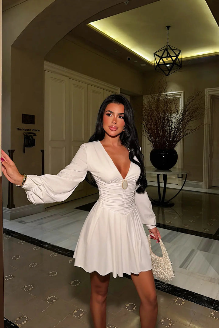 EYY Women White Dress with Ruched Front - Loughborough