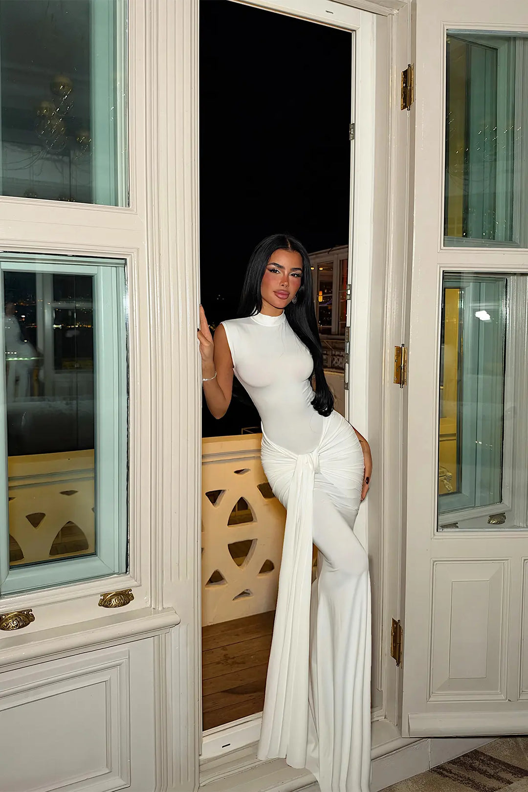 EYY Women White Long Dress with Ruched Front - Salinas