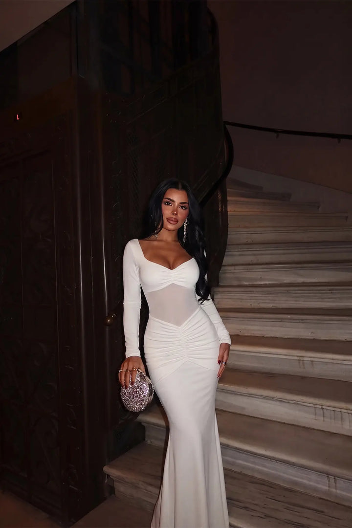 EYY Women White Long Dress with Transparent Front - Uman