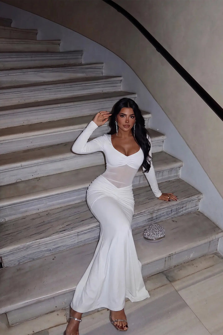 EYY Women White Long Dress with Transparent Front - Uman