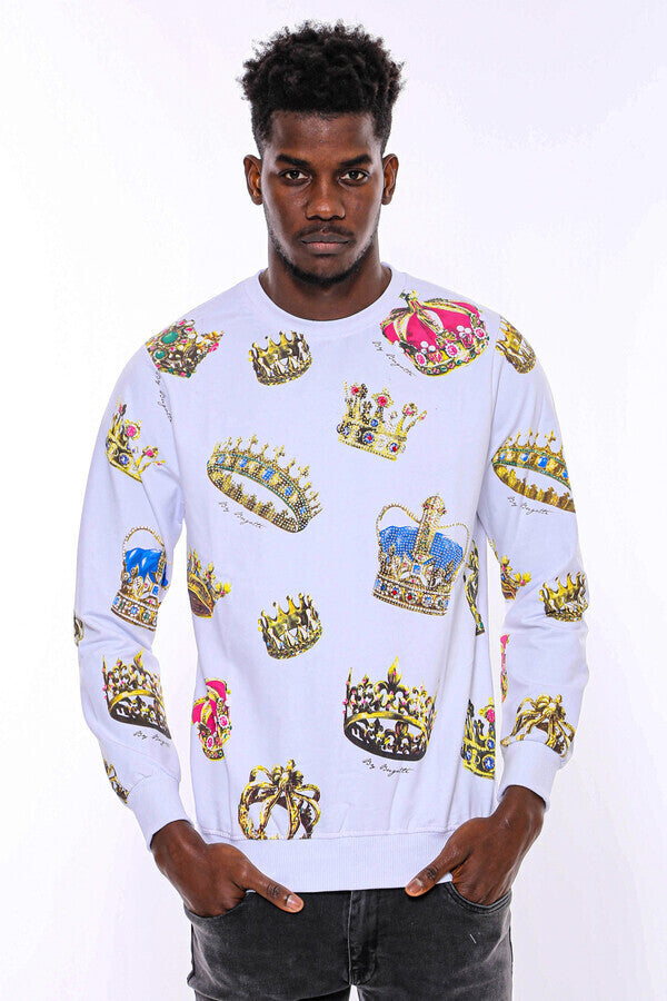 WSS White Patterned Slim Fit Sweatshirt  - Battle Creek