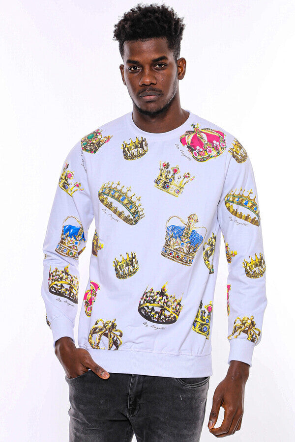 WSS White Patterned Slim Fit Sweatshirt  - Battle Creek