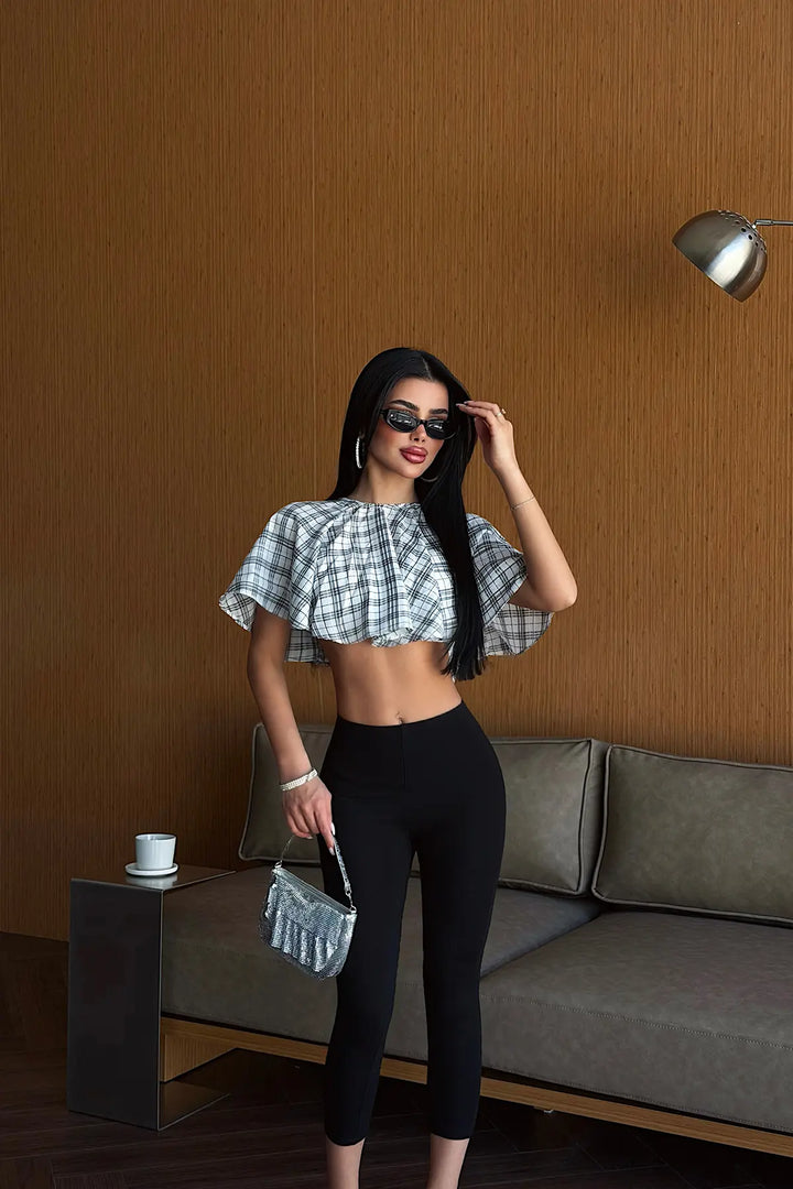 EYY Women White Plaid Crop Top - Lleida