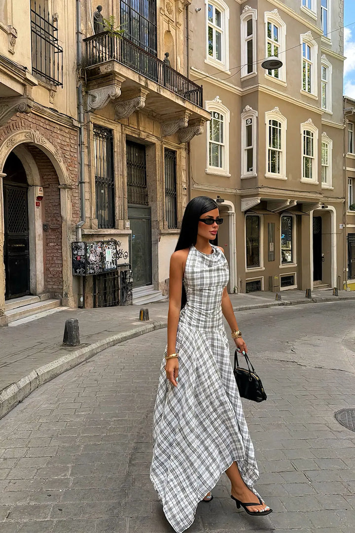 EYY Women White Plaid Dress - Snizhne