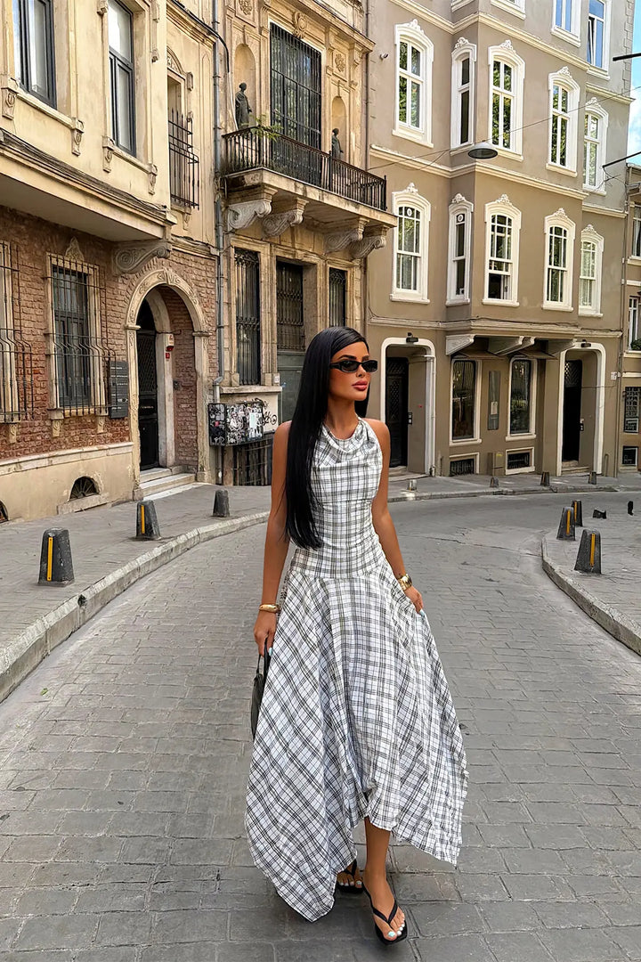EYY Women White Plaid Dress - Snizhne