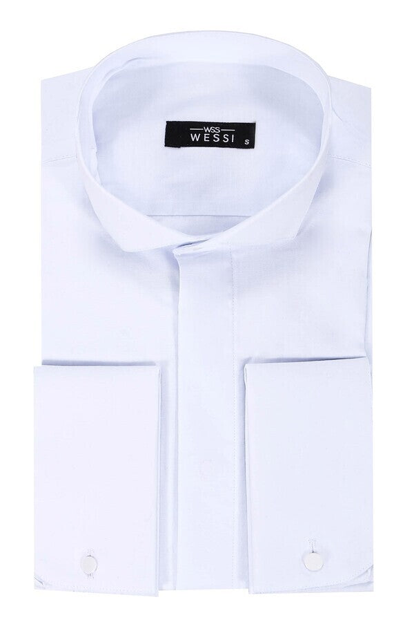 WSS White Plain Stand Collar Formal Tuxedo Shirt  - Charleville-Mézières