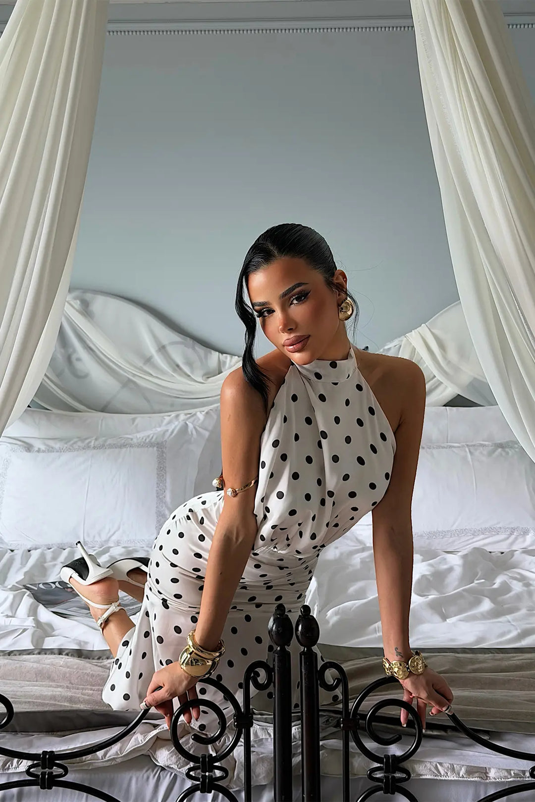 EYY Women White Polka Dot Mini Dress - Encarnación de Díaz