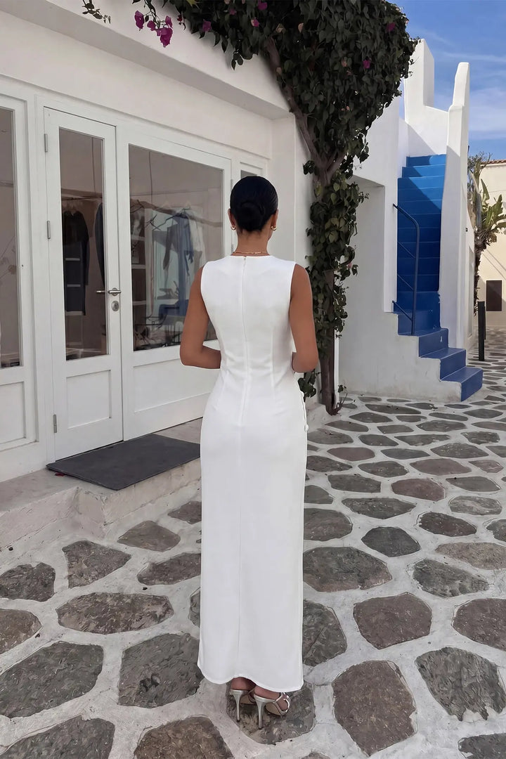 EYY Women White Saddler Dress with Button Accessory - Lerma