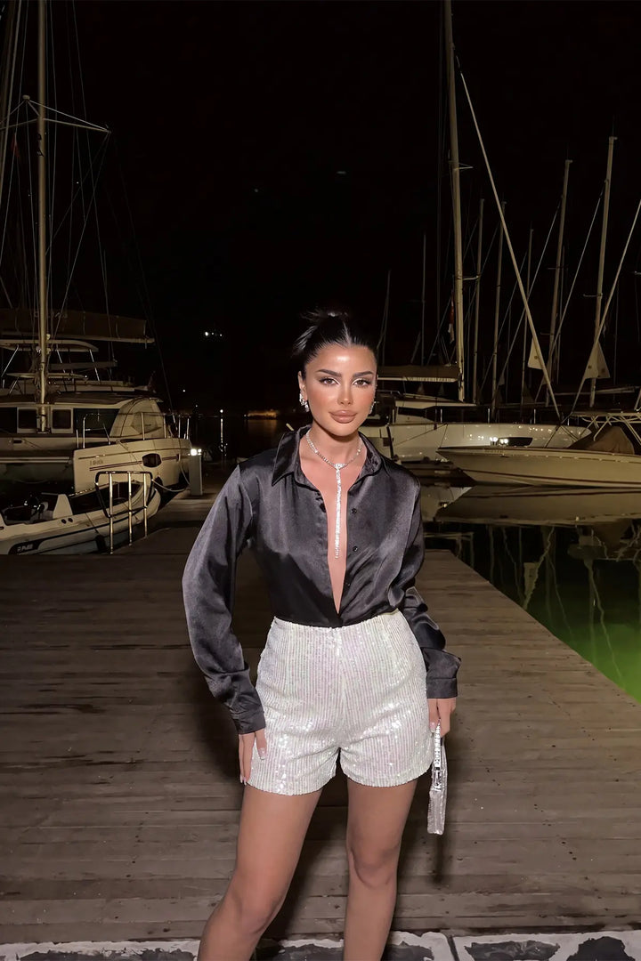 EYY Women White Shorts with Sequin Details - Grove City