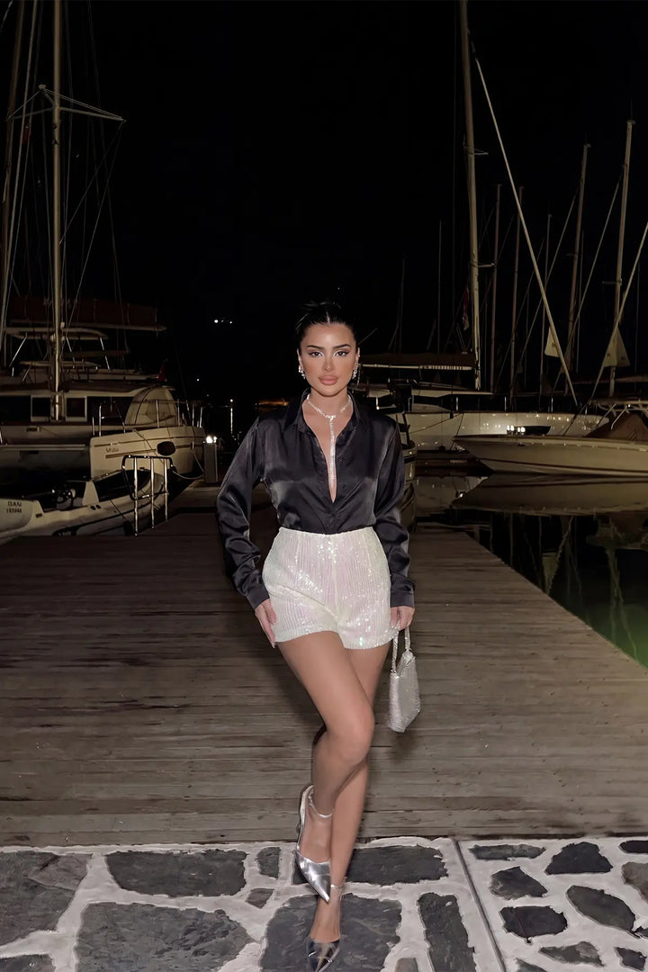 EYY Women White Shorts with Sequin Details - Grove City