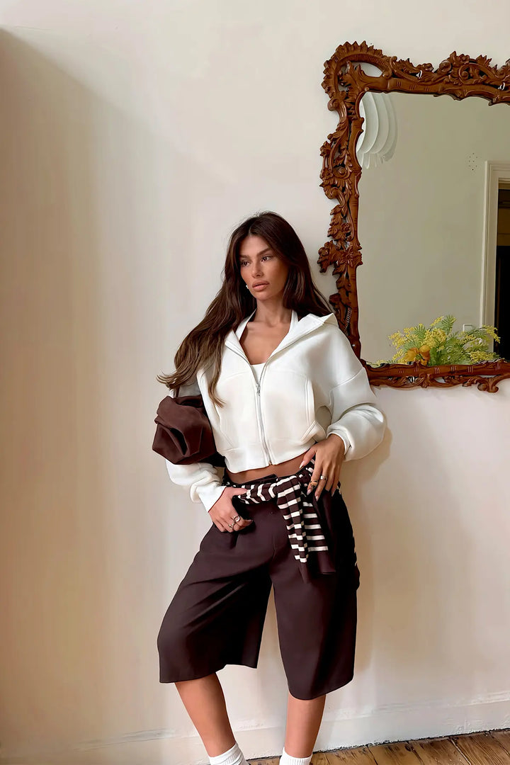EYY Women White Zipper Detail Cardigan - Rohnert Park