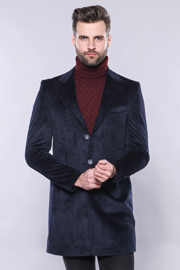 WSS Wide Lapel Cachet Navy Blue Men Coat  - San Rafael