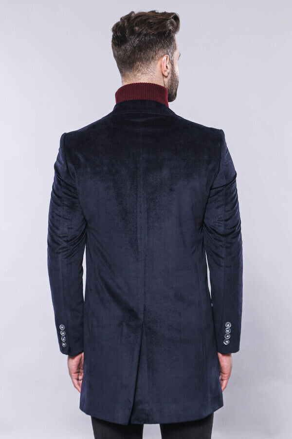 WSS Wide Lapel Cachet Navy Blue Men Coat  - San Rafael