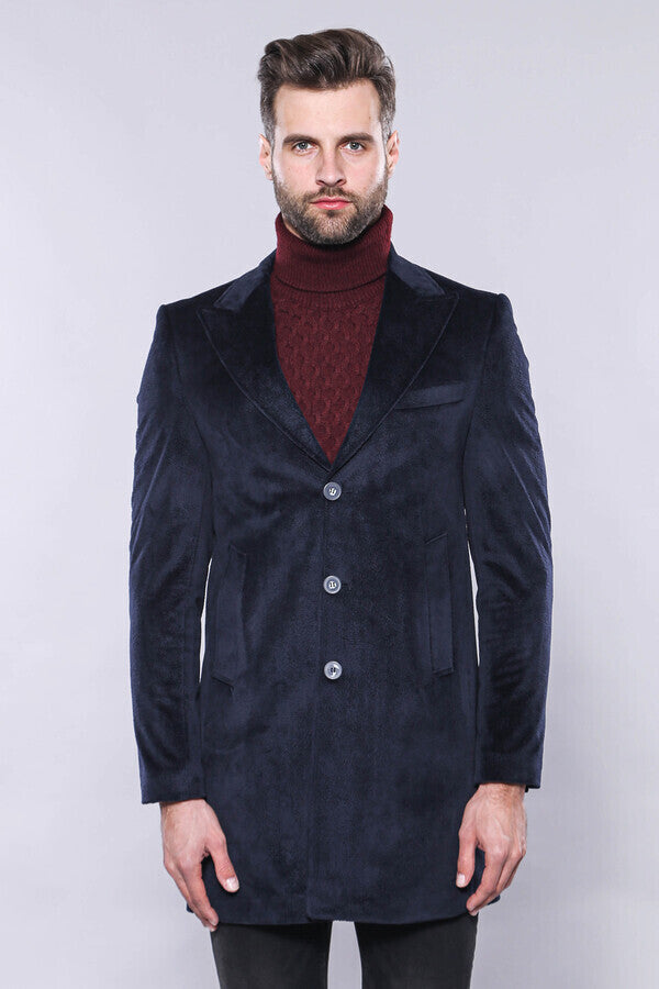 WSS Wide Lapel Cachet Navy Blue Men Coat  - San Rafael