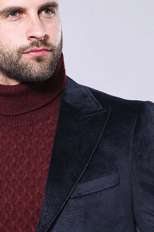 WSS Wide Lapel Cachet Navy Blue Men Coat  - San Rafael