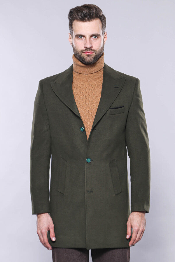 WSS Wide Lapel Green Men Peacoat  - Burnaby