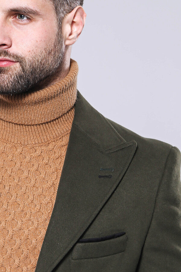 WSS Wide Lapel Green Men Peacoat  - Burnaby