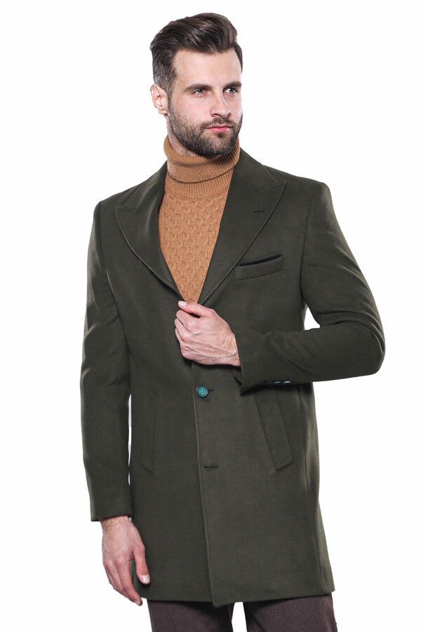 WSS Wide Lapel Green Men Peacoat  - Burnaby