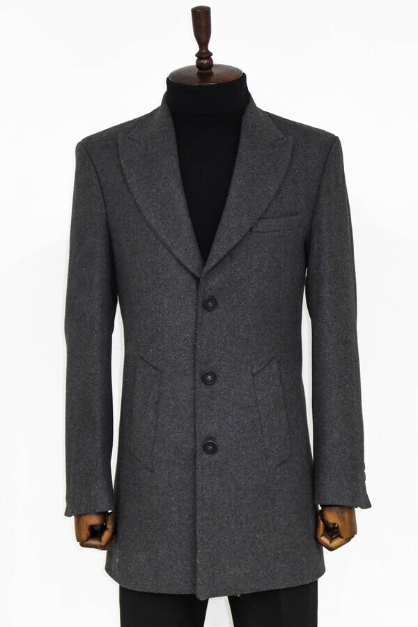 WSS Wide Lapel Wool Anthracite Men Coat  - Pforzheim